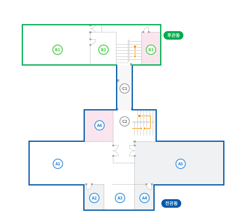 B1 B2 B3 후관동/C1 C2/A6 A1 A5 A2 A3 A4 전관동